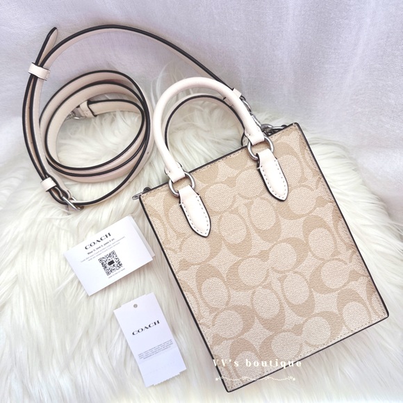 NWT Coach North South Mini Tote In Signature Canvas Lt Khaki Chalk CJ494 RARE - Picture 5 of 10